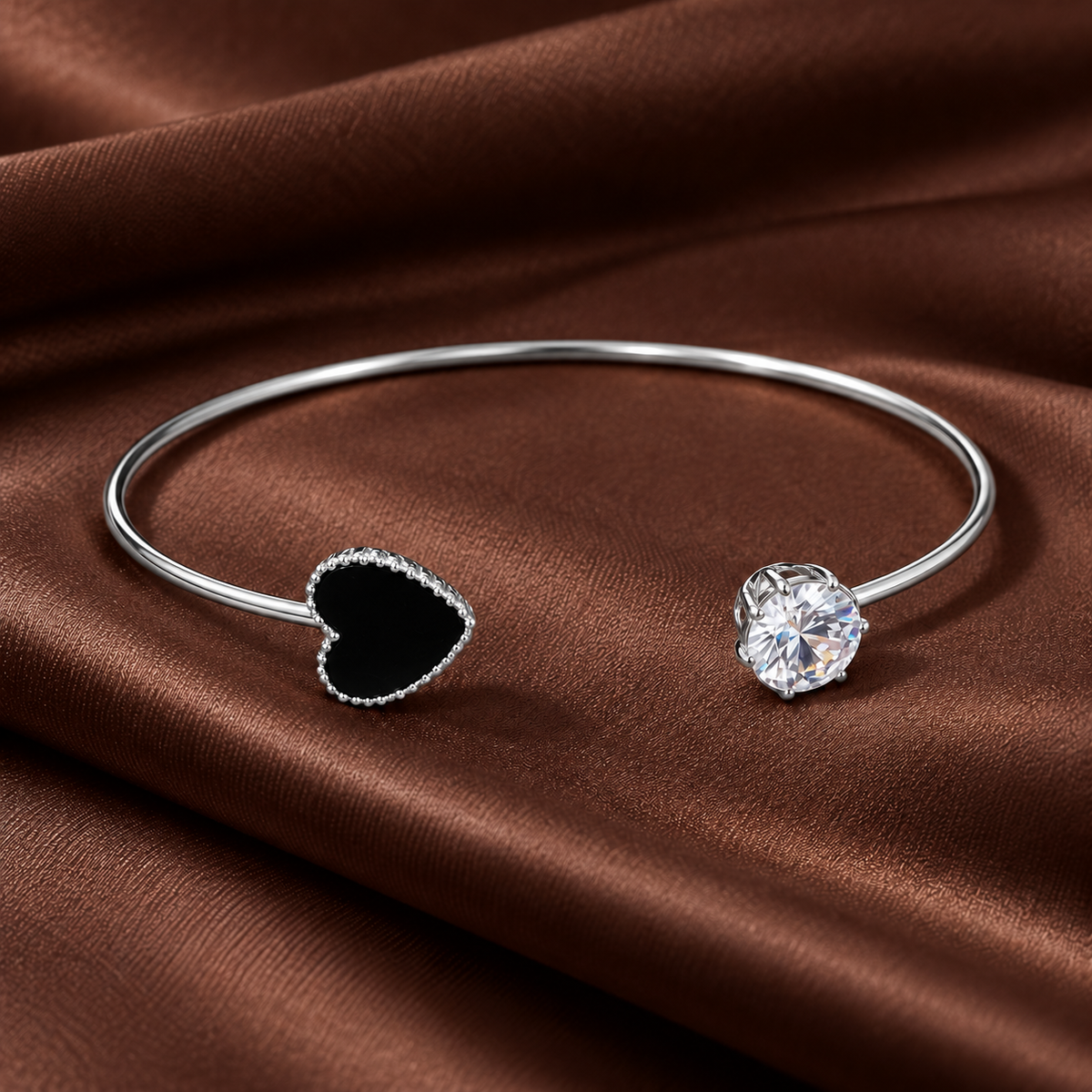 Hrida Black Heart Silver-Tone Cuff Bracelet | MyJhumki