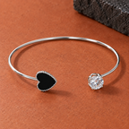 Hrida Black Heart Silver-Tone Cuff Bracelet | MyJhumki