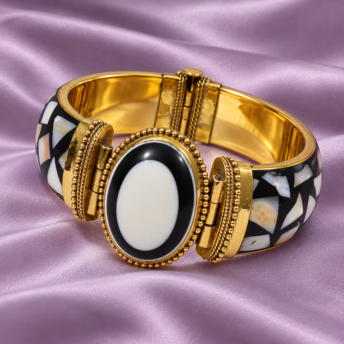 Ira Black Ivory Mosaic Gold-Tone Bracelet | MyJhumki