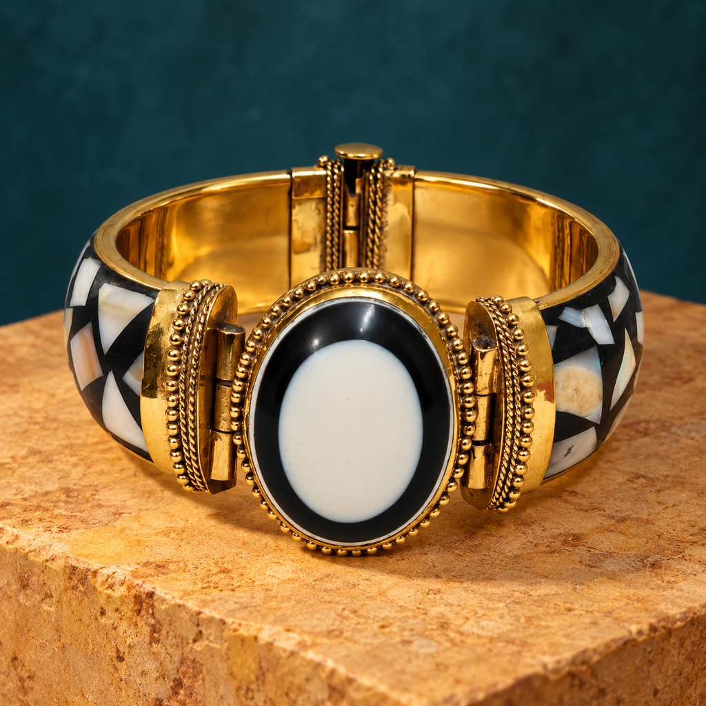 Ira Black Ivory Mosaic Gold-Tone Bracelet | MyJhumki