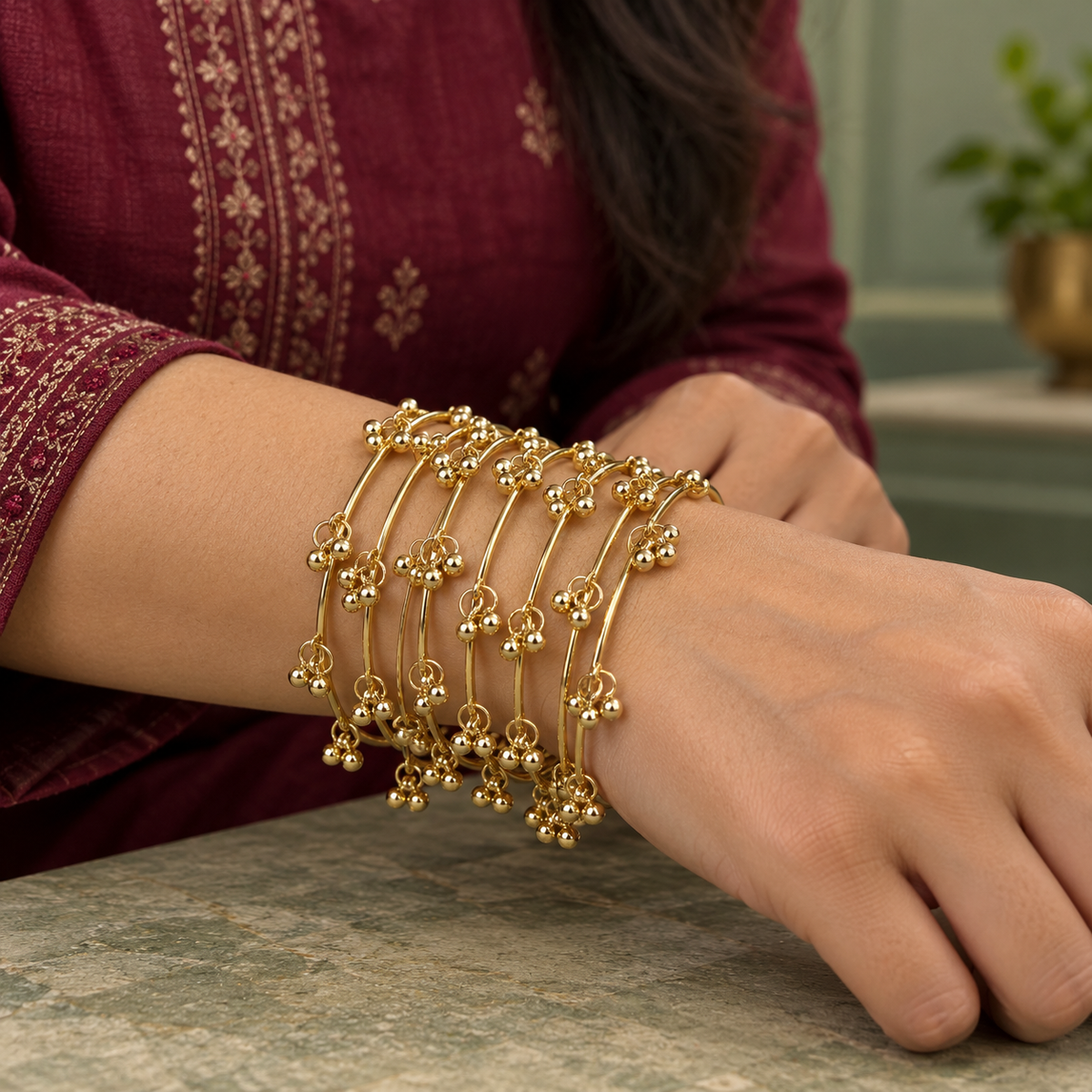 Jhankar Gold-Tone Ghungroo Bangles – Set of 8 | MyJhumki