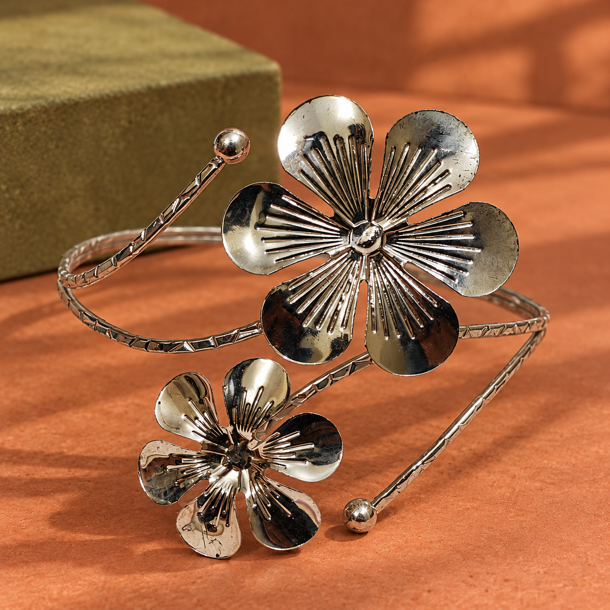 Kusum Twin-Flower Silver-Tone Arm Cuff | MyJhumki