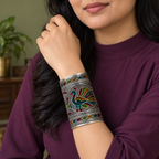 Mayuri Multicolour Peacock Silver-Tone Cuff | MyJhumki