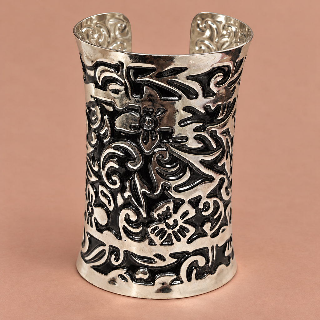 Meher Floral Scroll Silver-Tone Cuff | MyJhumki