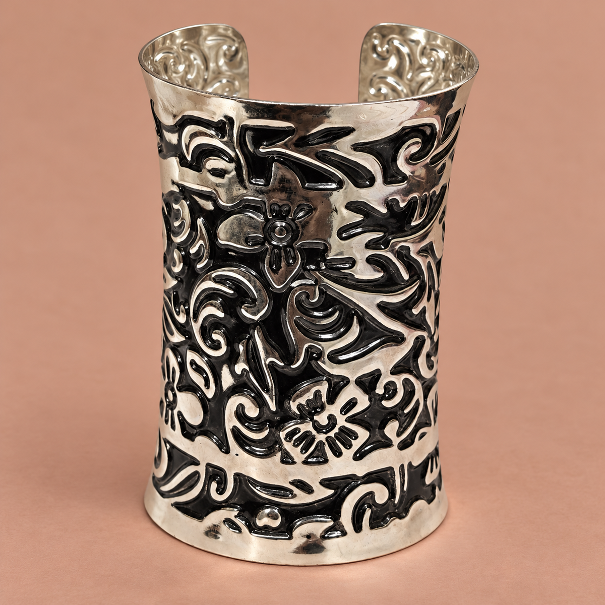 Meher Floral Scroll Silver-Tone Cuff | MyJhumki