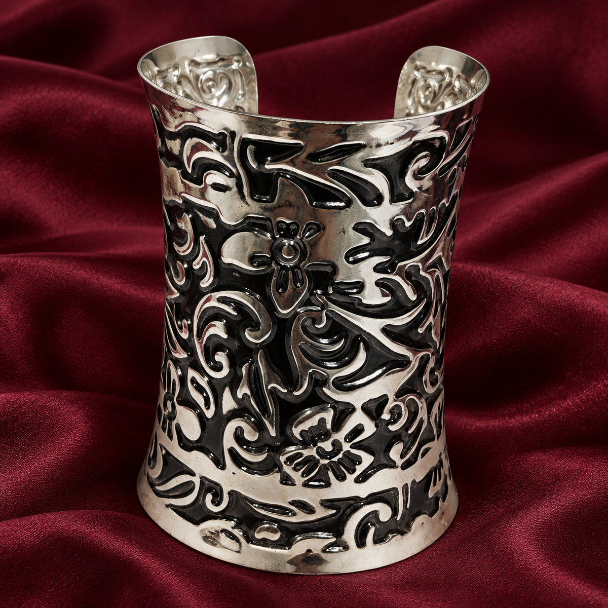 Meher Floral Scroll Silver-Tone Cuff | MyJhumki