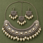 Mrinal Mirror Pearl-Style Necklace Set with Maang Tikka | MyJhumki