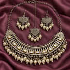 Mrinal Mirror Pearl-Style Necklace Set with Maang Tikka | MyJhumki