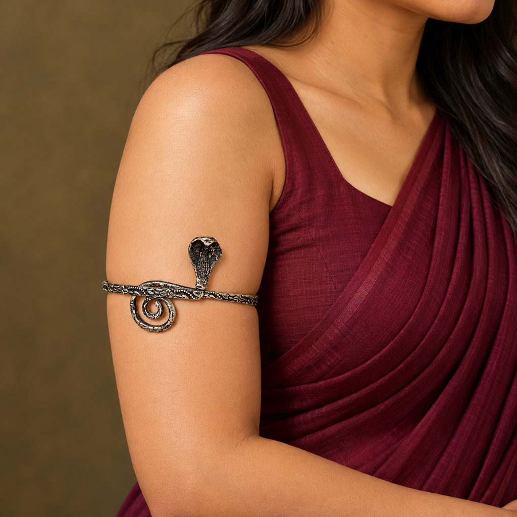 Naagika Cobra Antique-Silver-Tone Arm Cuff | MyJhumki