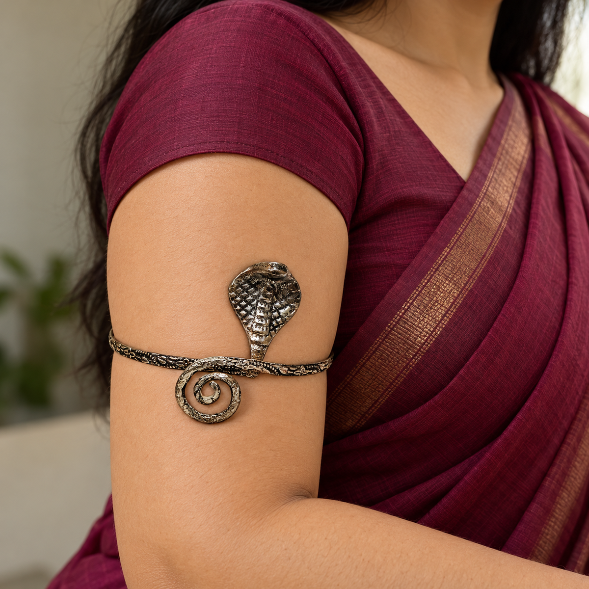 Nagesh Cobra Antique-Silver-Tone Arm Cuff | MyJhumki