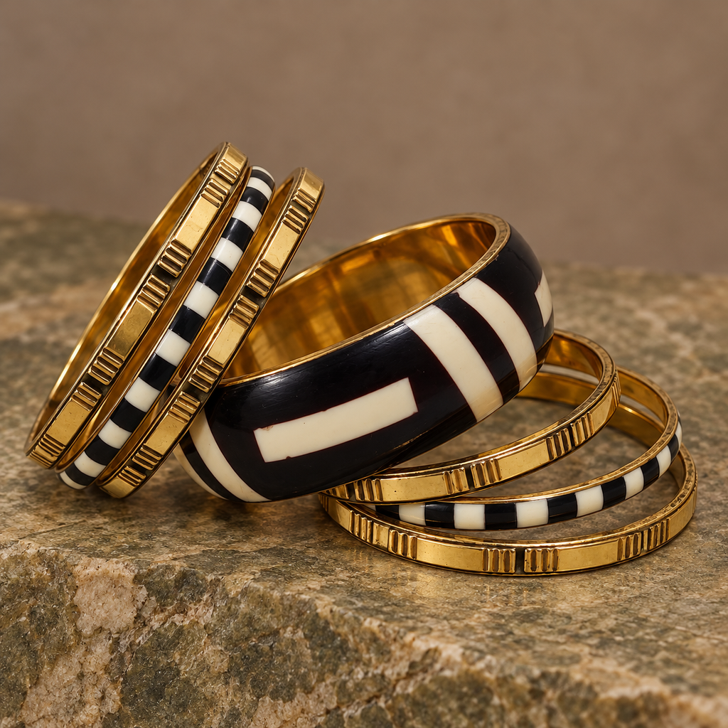 Naira Black Ivory Gold-Tone Bangle Set | MyJhumki