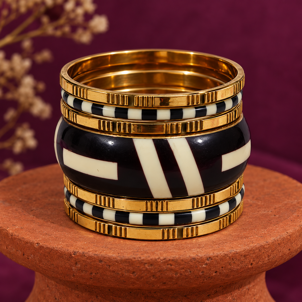 Naira Black Ivory Gold-Tone Bangle Set | MyJhumki
