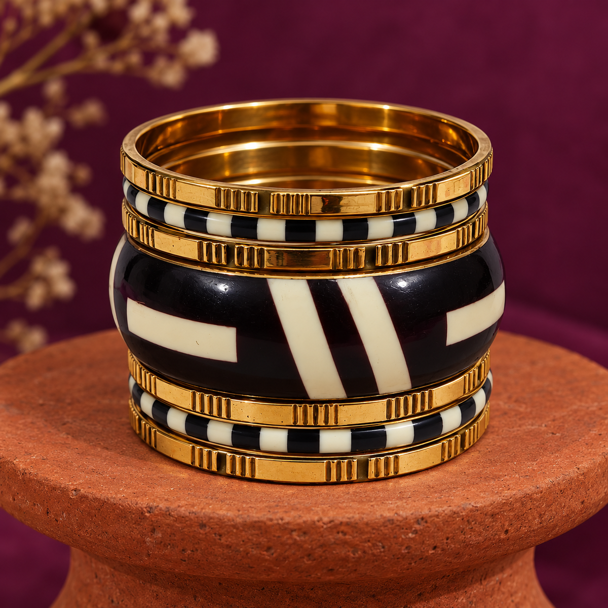 Naira Black Ivory Gold-Tone Bangle Set | MyJhumki
