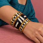 Naira Black Ivory Gold-Tone Bangle Set | MyJhumki