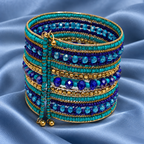 Neel Blue Teal Beaded Bangle Cuff | MyJhumki