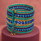 Neel Blue Teal Beaded Bangle Cuff | MyJhumki