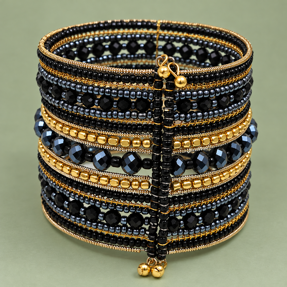 Noor Black Beaded Bangle Cuff | MyJhumki