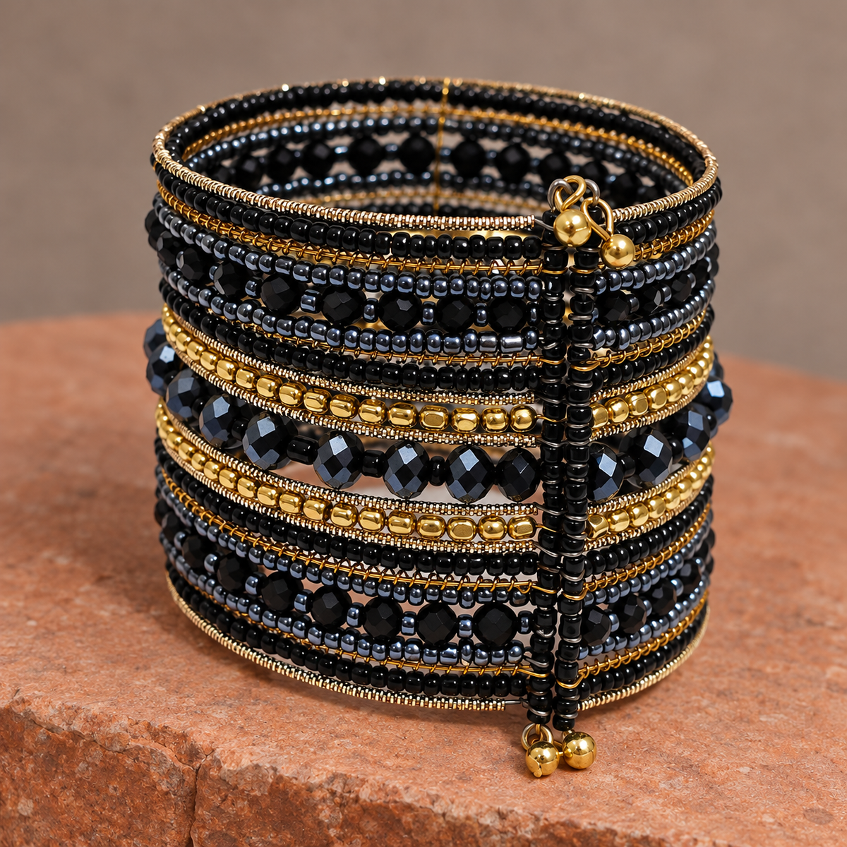 Noor Black Beaded Bangle Cuff | MyJhumki