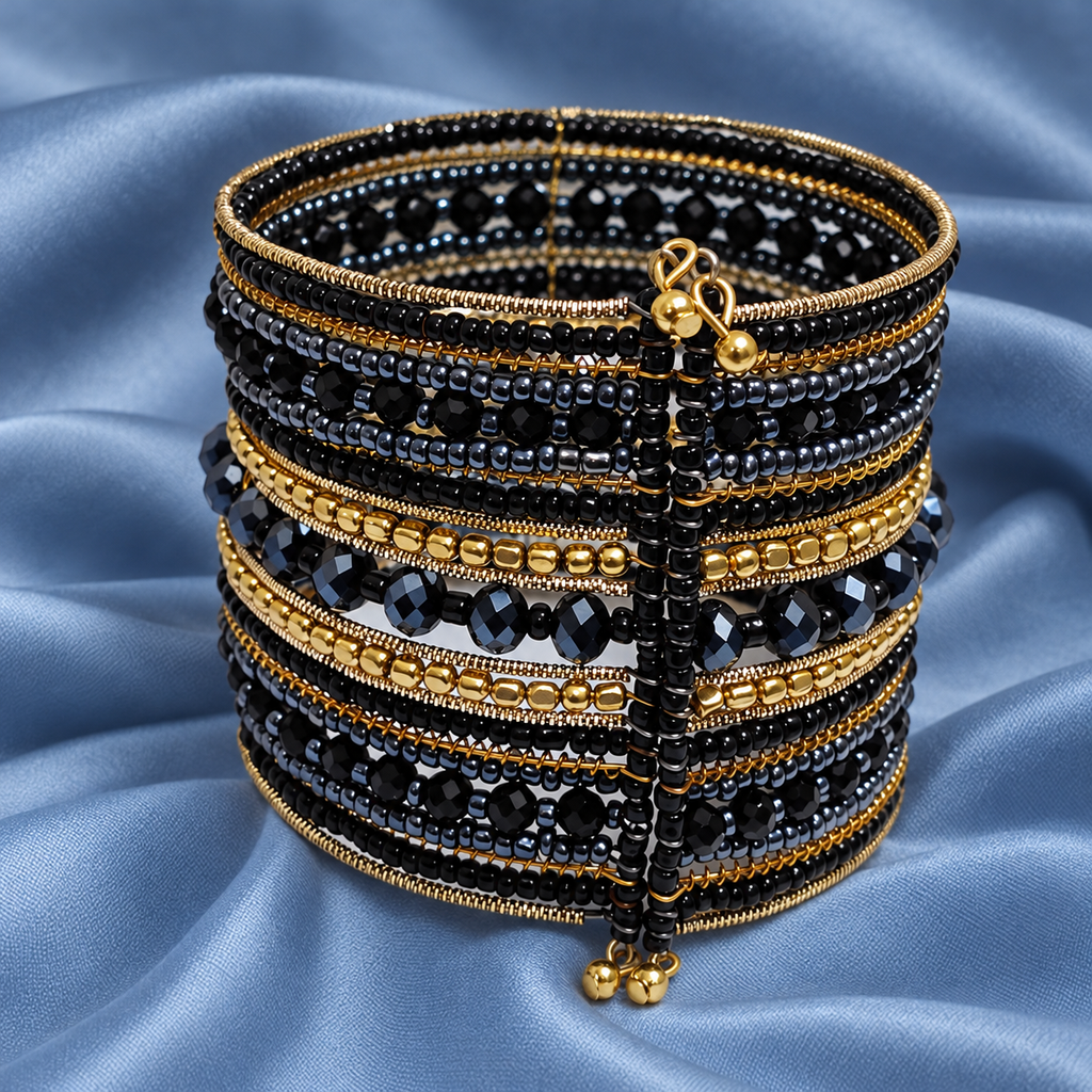 Noor Black Beaded Bangle Cuff | MyJhumki