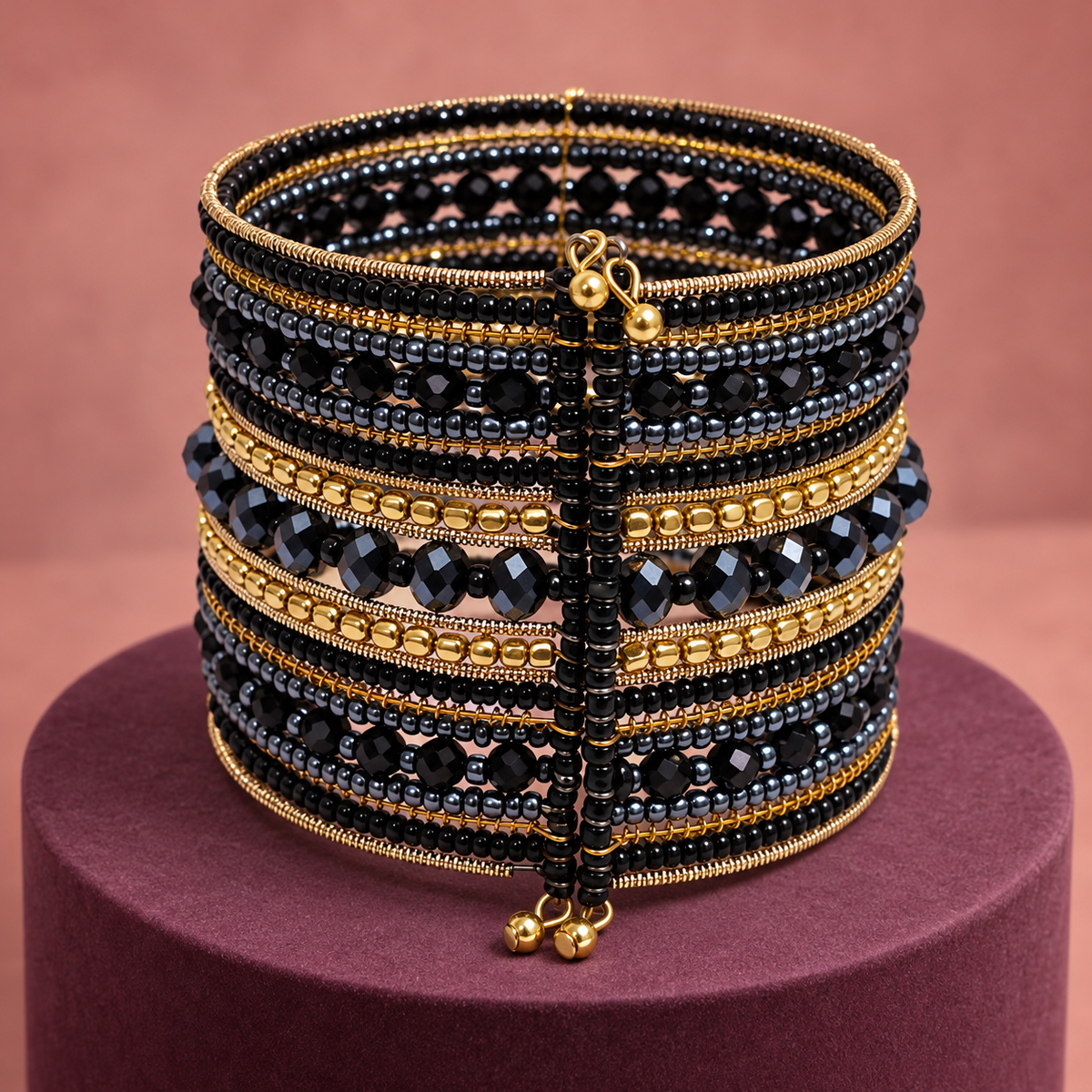 Noor Black Beaded Bangle Cuff | MyJhumki