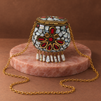 Noor White Mosaic Floral Mini Purse | MyJhumki