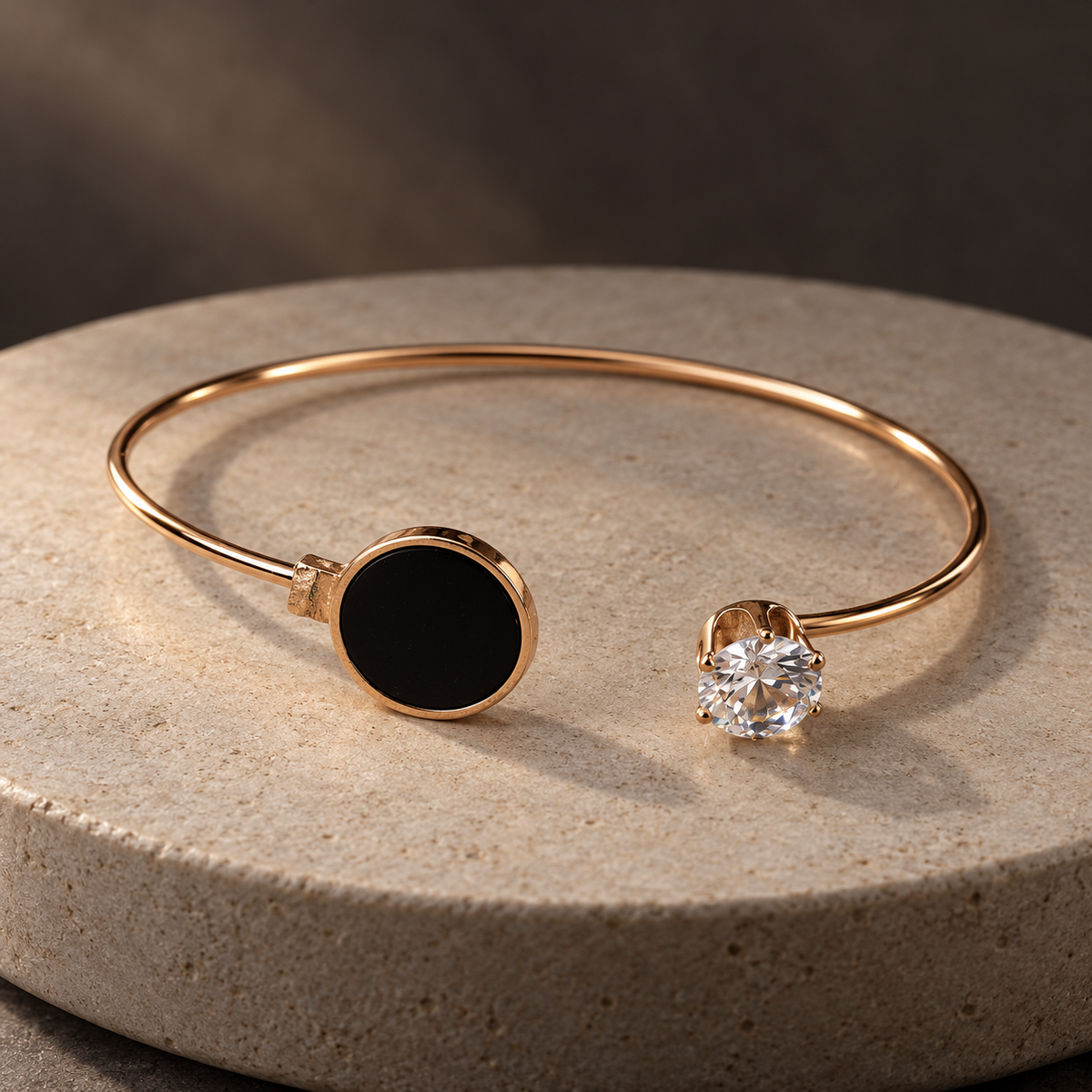 Oria Black Circle Gold-Tone Cuff Bracelet | MyJhumki
