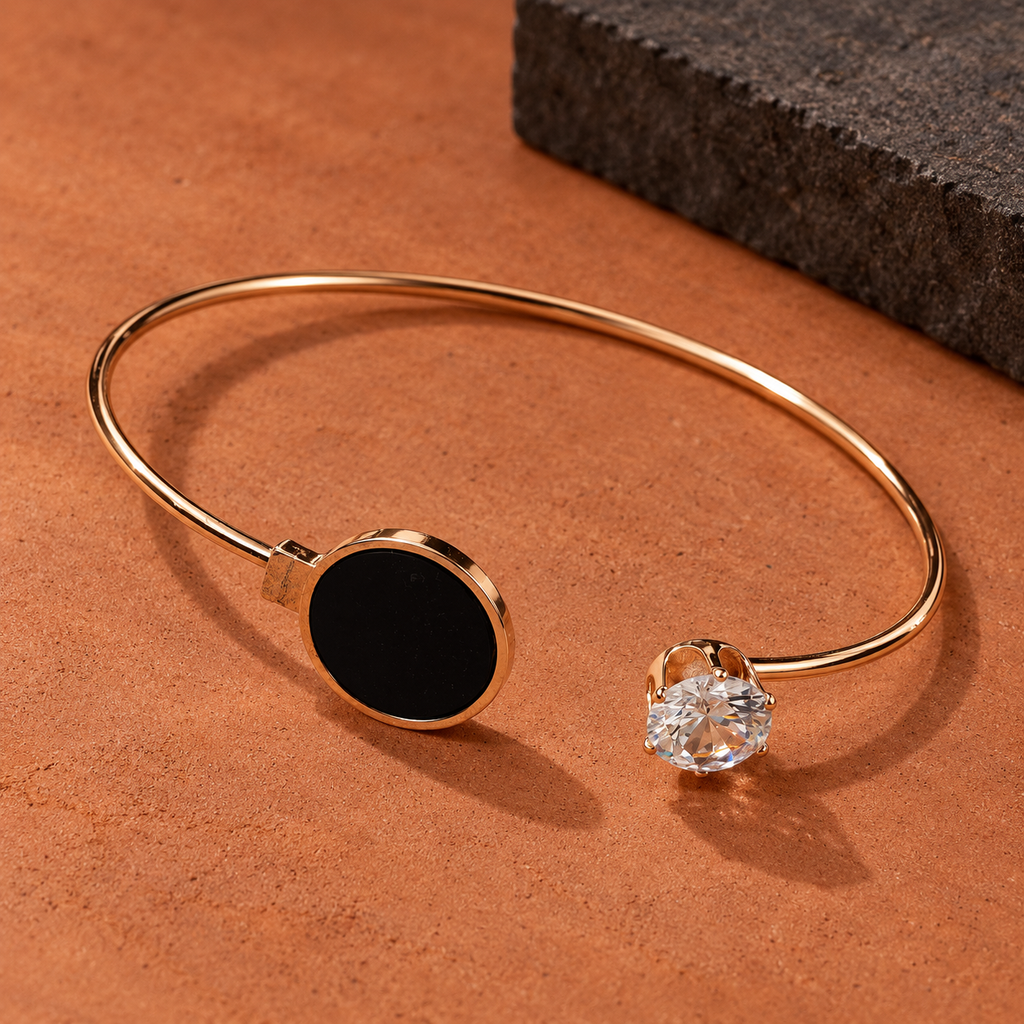 Oria Black Circle Gold-Tone Cuff Bracelet | MyJhumki