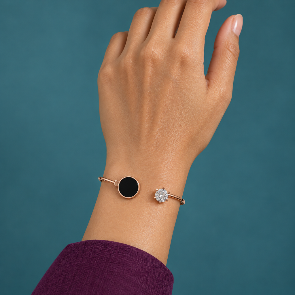 Oria Black Circle Gold-Tone Cuff Bracelet | MyJhumki