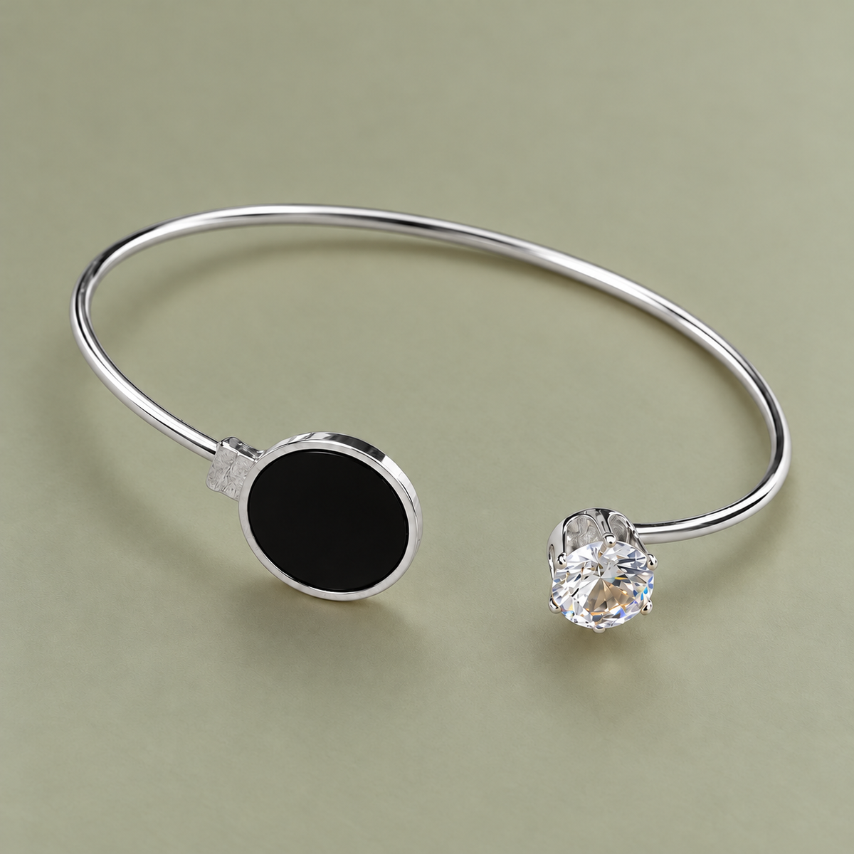 Oria Black Circle Silver-Tone Cuff Bracelet | MyJhumki