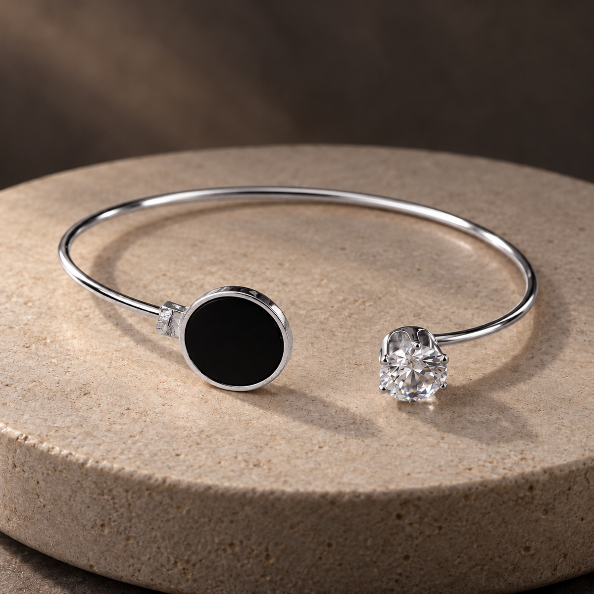 Oria Black Circle Silver-Tone Cuff Bracelet | MyJhumki