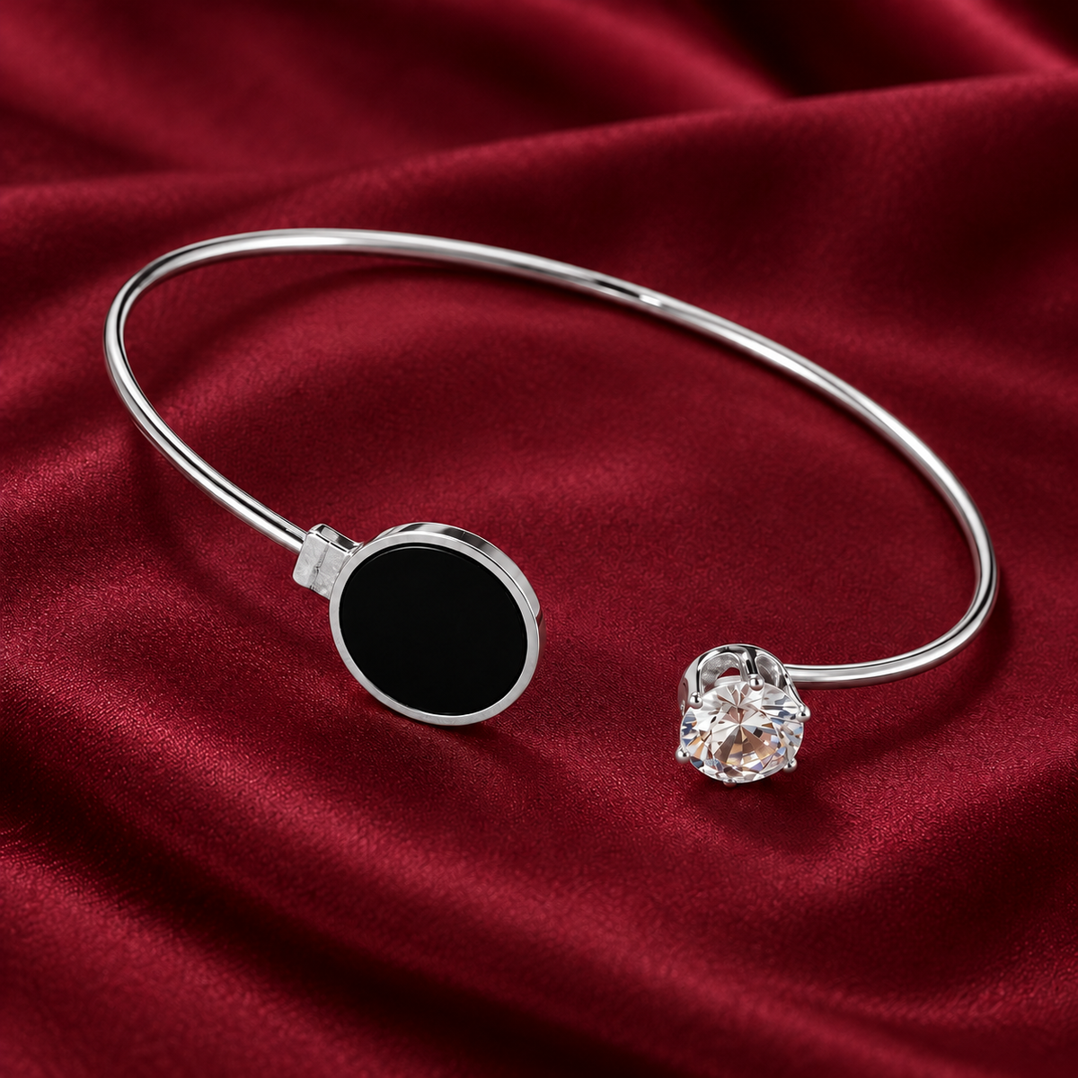 Oria Black Circle Silver-Tone Cuff Bracelet | MyJhumki