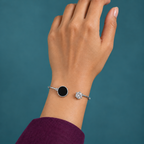 Oria Black Circle Silver-Tone Cuff Bracelet | MyJhumki