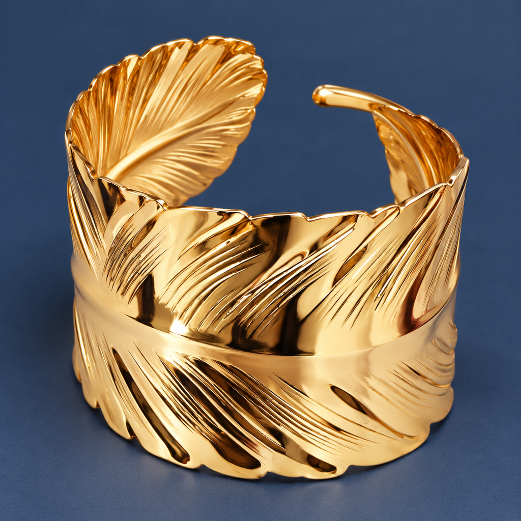 Pankhika Sculpted Feather Gold-Tone Arm Cuff | MyJhumki