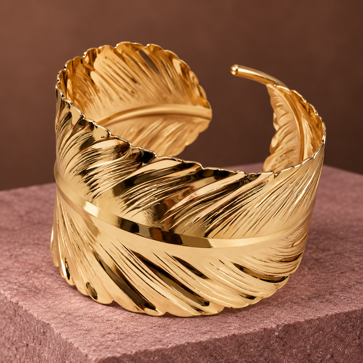 Pankhika Sculpted Feather Gold-Tone Arm Cuff | MyJhumki