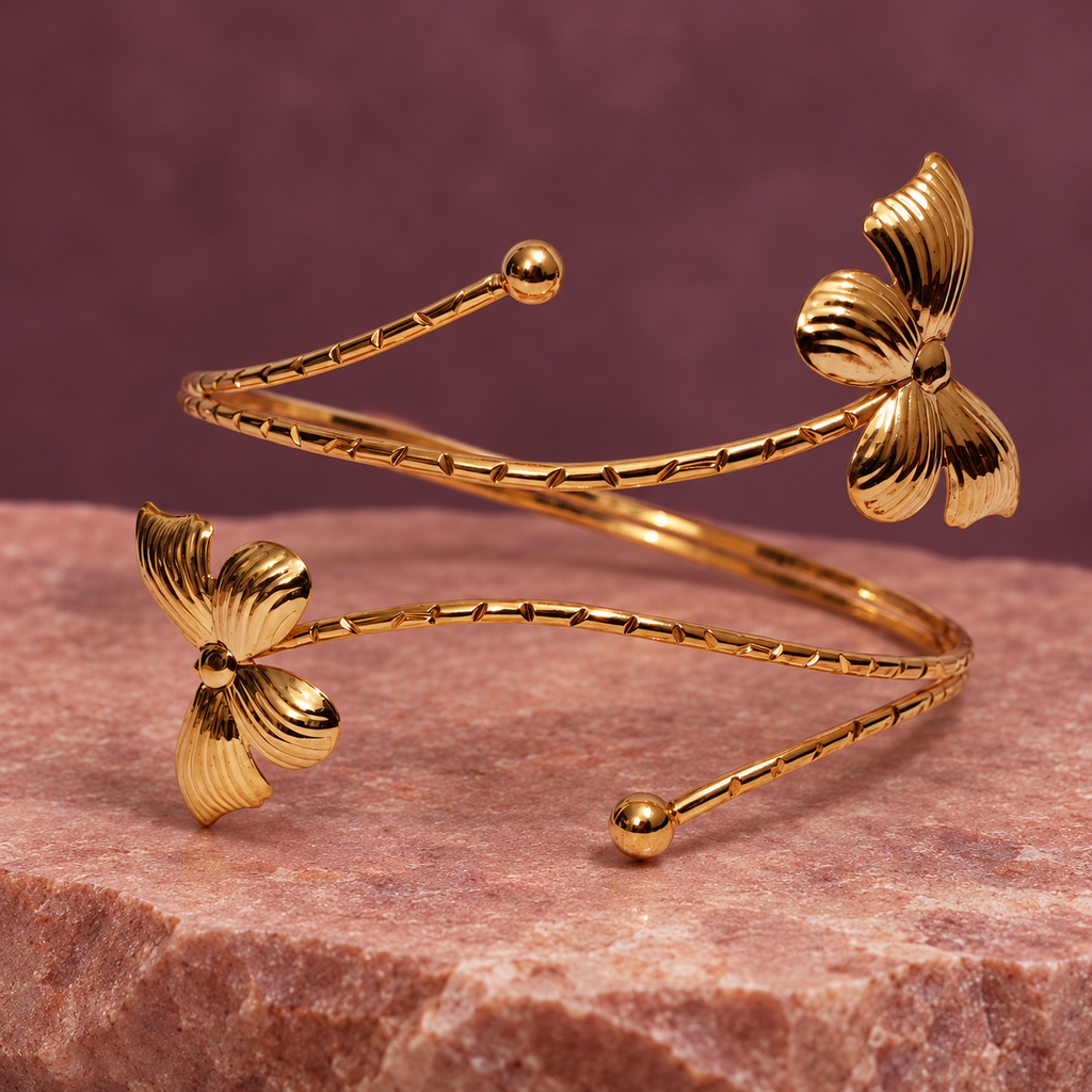 Pankhuri Twin Petal Gold-Tone Arm Cuff | MyJhumki