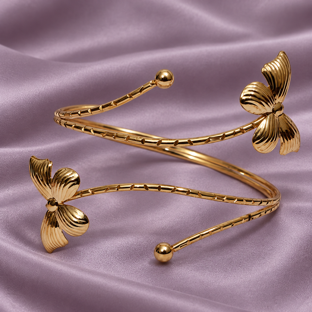 Pankhuri Twin Petal Gold-Tone Arm Cuff | MyJhumki