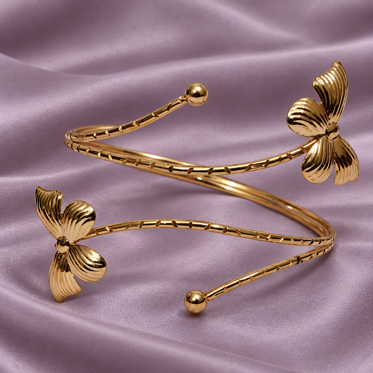 Pankhuri Twin Petal Gold-Tone Arm Cuff | MyJhumki