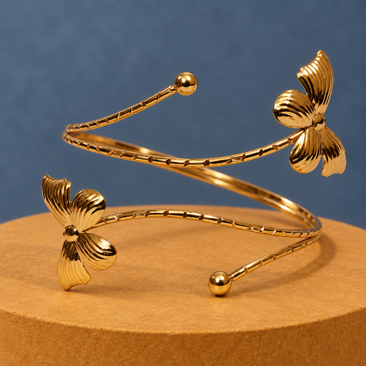 Pankhuri Twin Petal Gold-Tone Arm Cuff | MyJhumki