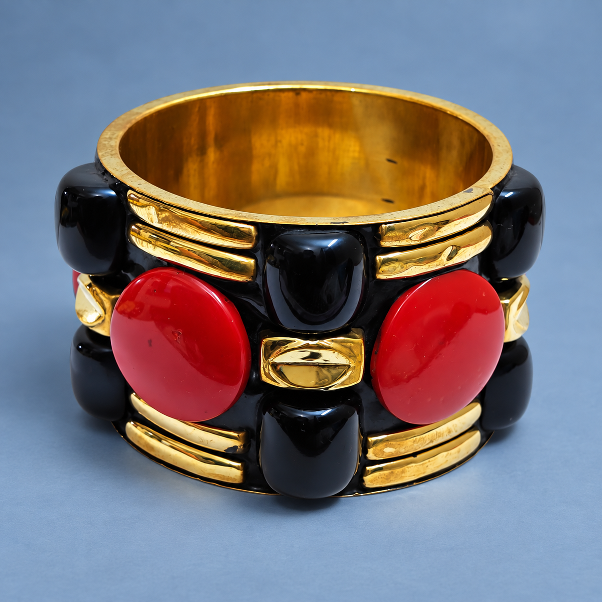 Ragini Red Oval & Black Gold-Tone Bangle | MyJhumki