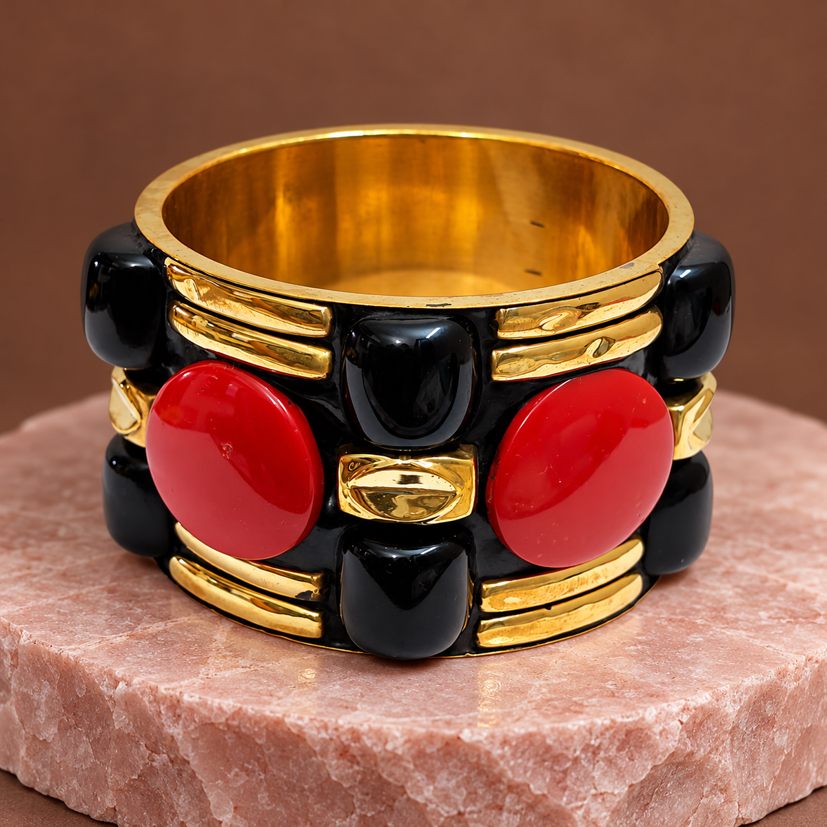 Ragini Red Oval & Black Gold-Tone Bangle | MyJhumki