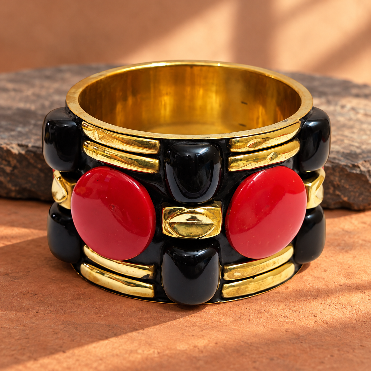 Ragini Red Oval & Black Gold-Tone Bangle | MyJhumki