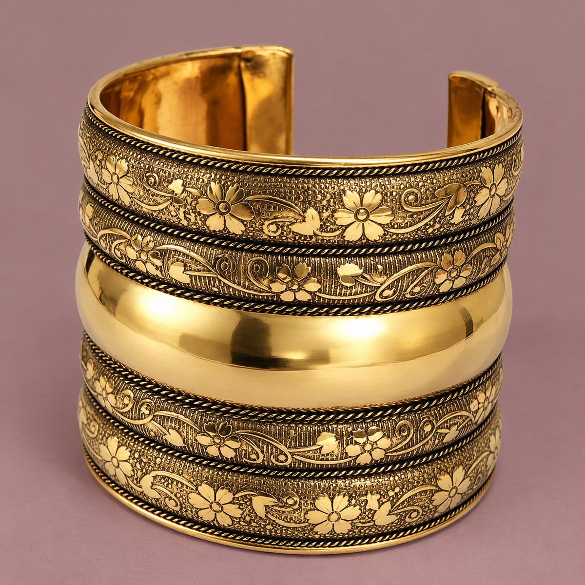 Rajika Floral Antique Gold-Tone Cuff | MyJhumki