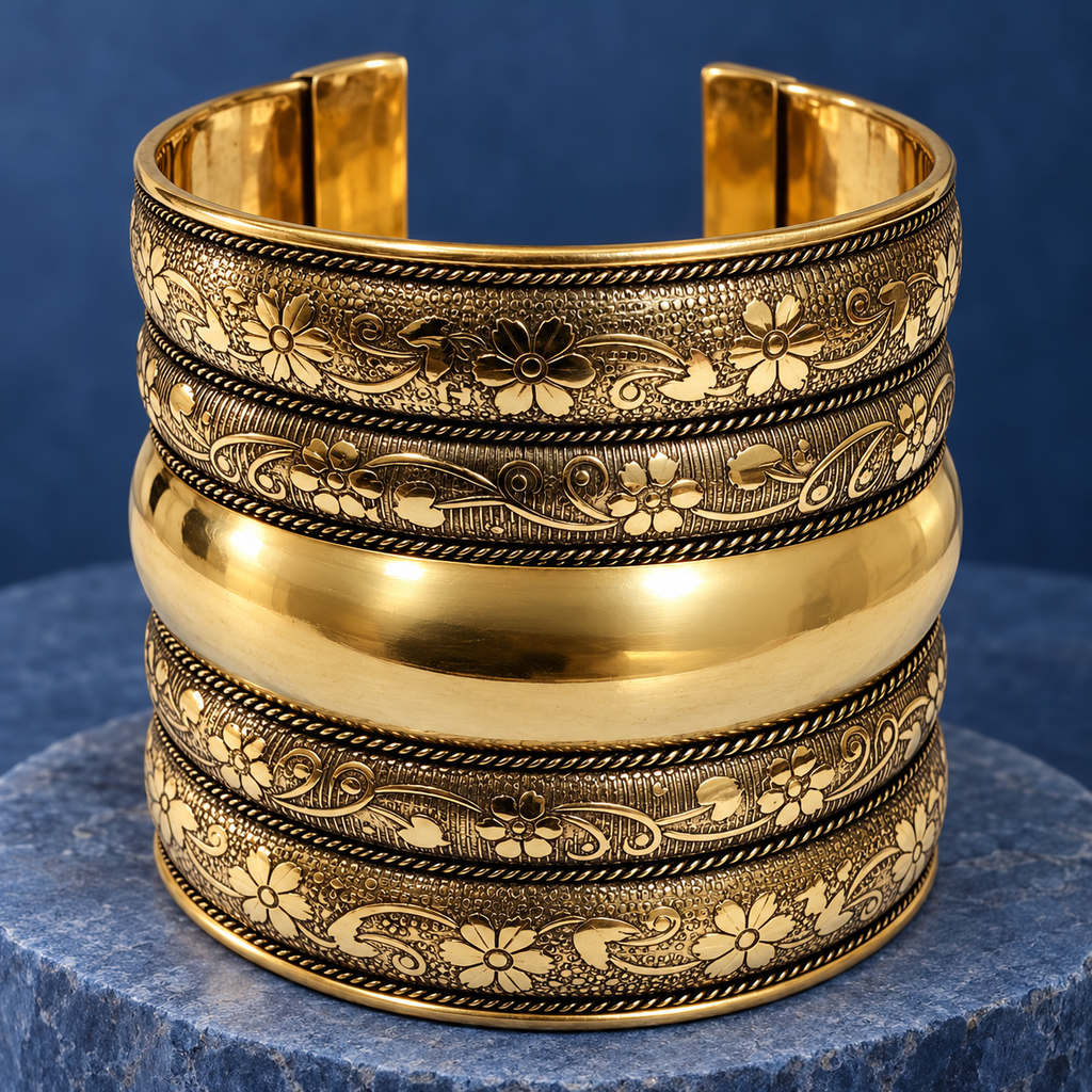 Rajika Floral Antique Gold-Tone Cuff | MyJhumki