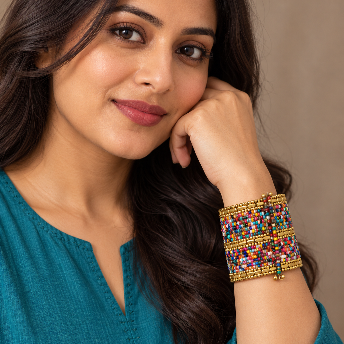 Rang Multicolour Beaded Bangle Cuff | MyJhumki