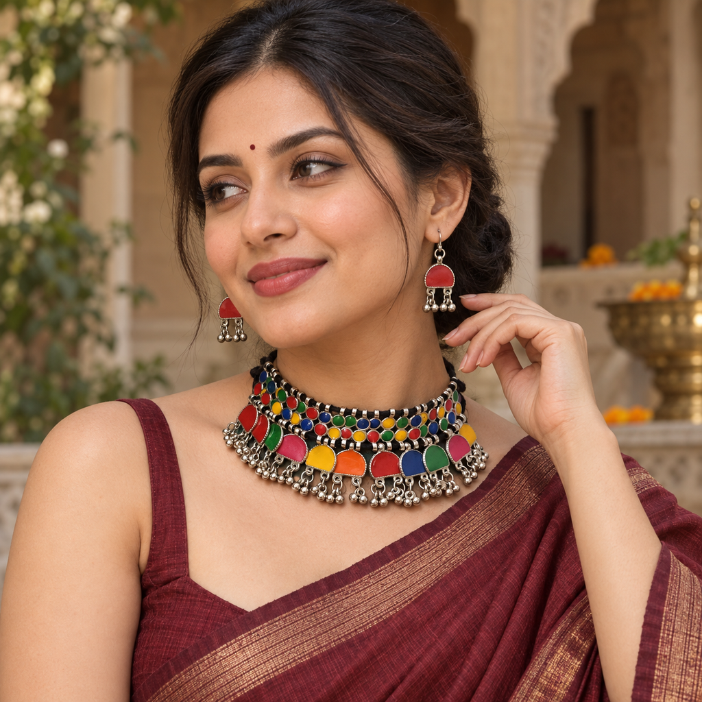 Rang Tarang Multicolour Ghungroo Choker Set | MyJhumki