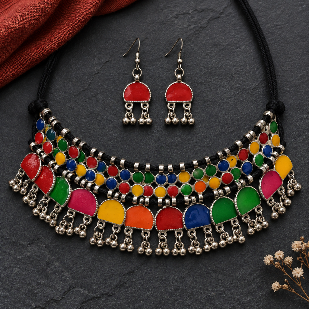 Rang Tarang Multicolour Ghungroo Choker Set | MyJhumki