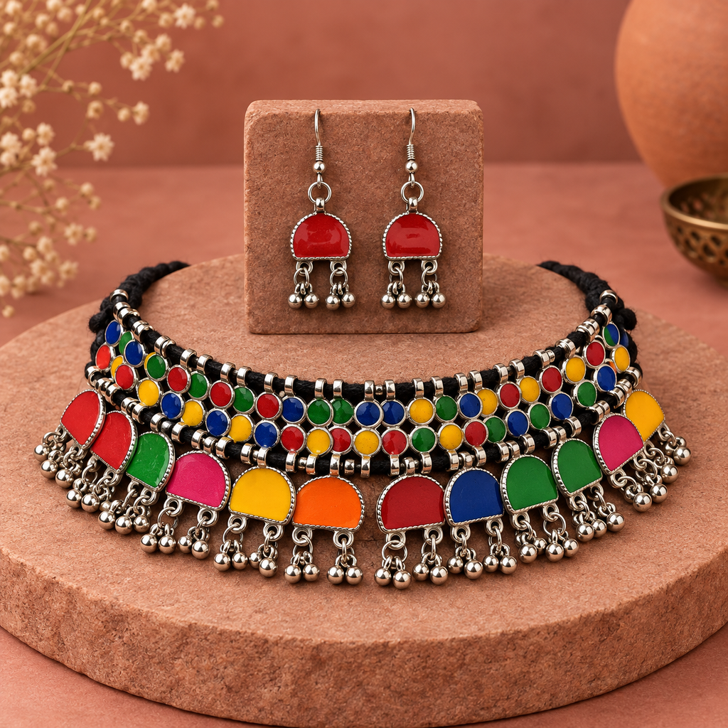 Rang Tarang Multicolour Ghungroo Choker Set | MyJhumki