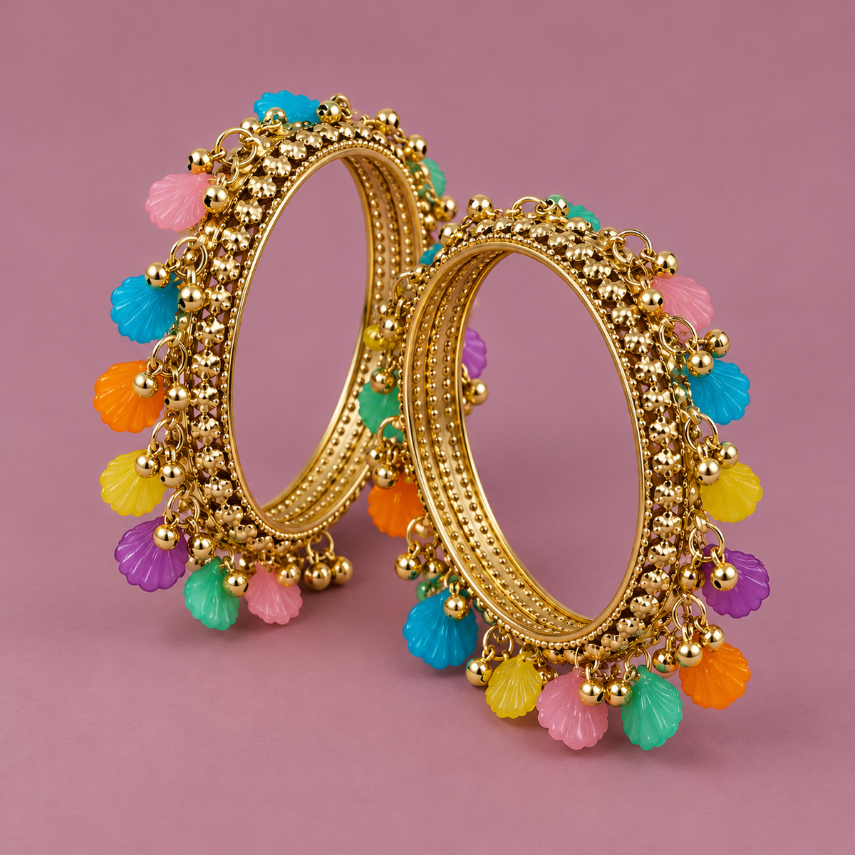 Rangini Multicolour Charm Gold-Tone Bangles – Set of 2 | MyJhumki