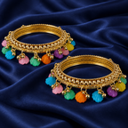 Rangini Multicolour Charm Gold-Tone Bangles – Set of 2 | MyJhumki