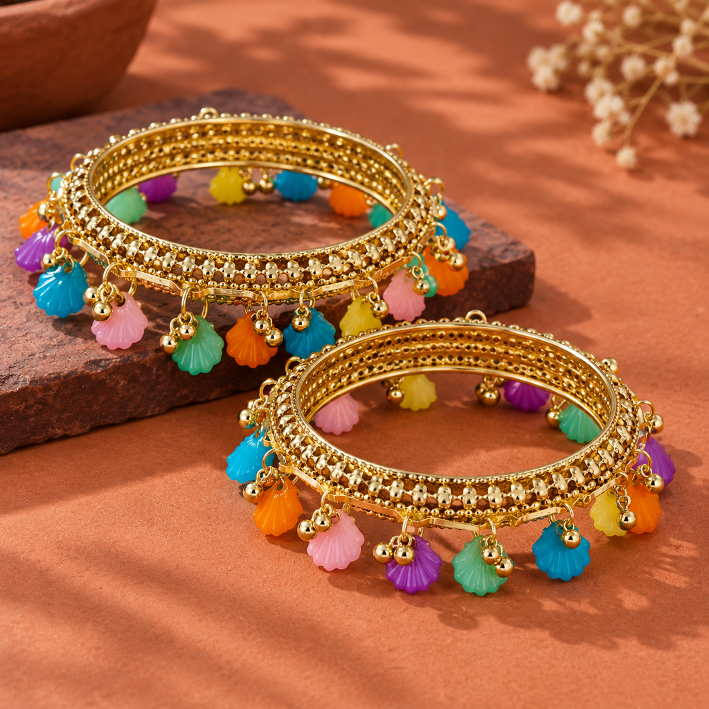 Rangini Multicolour Charm Gold-Tone Bangles – Set of 2 | MyJhumki
